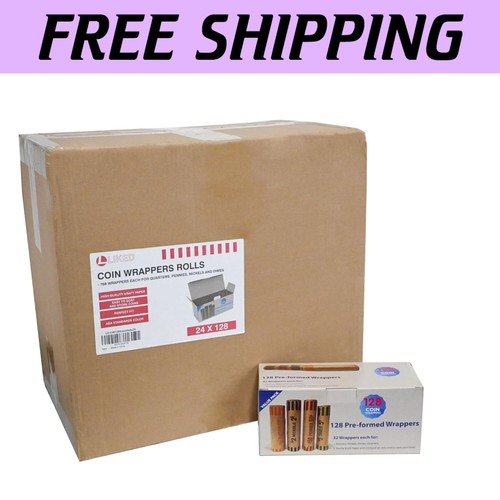 3072 Pcs Preformed Coin Roll Wrappers - Efficient for Quarters, Nickels, Dimes