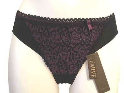 Fauve Emmanuelle schwarz & amethyst lila Tanga XS 8 Slips Panty Höschen