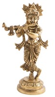 Krishna Messing 18 Cm 900 G Buddha Figur Statue Skulptur Gottheit GlüCksbringer
