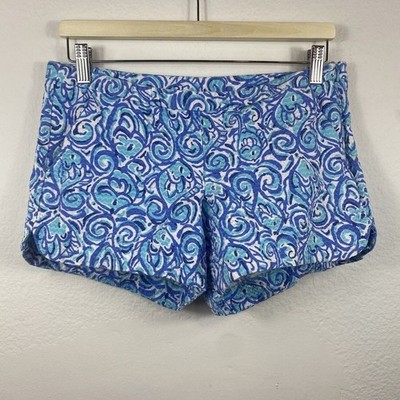 Lilly Pulitzer Women's Sz 4 Shorts Adie Chasing Tail Blue Fish Beach 100% Cotton
