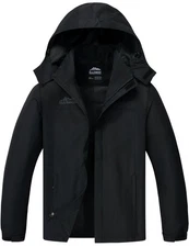 Mens Waterproof Raincoat, Lightweight, Detachable Hood, Softshell Windbreaker