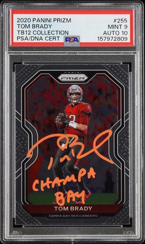 2020 PANINI PRIZM #255 TOM BRADY PSA 9 DNA AUTO 10 INSCRIBED "CHAMPA BAY"