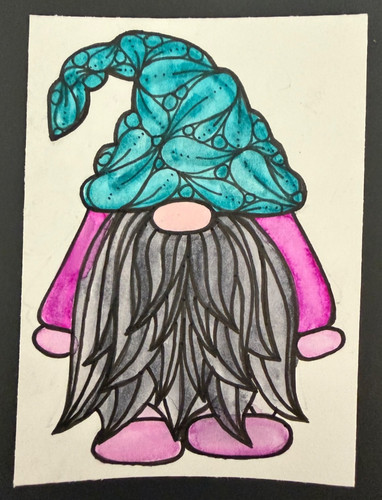 Whimsy Gnome Original ACEO 2.5x3.5 Zentangle Inspired OOAK Art