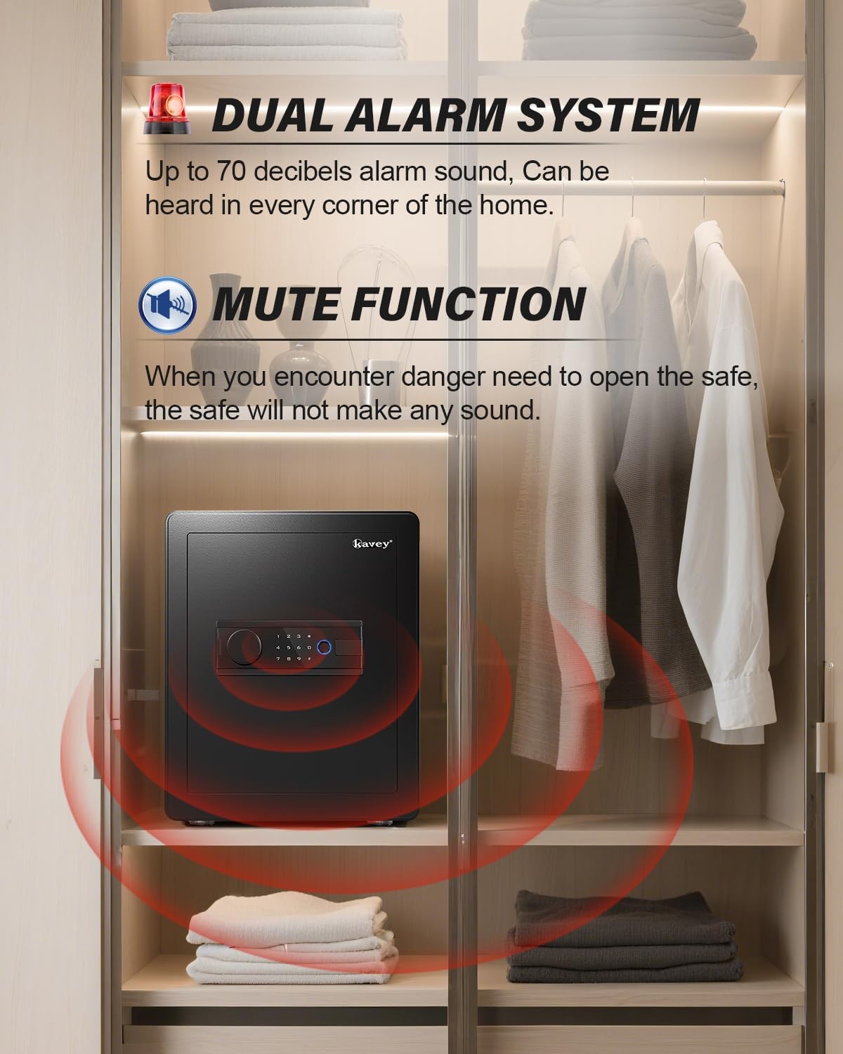 Kavey 2.0 Cub Biometric Safe Box, Fingerprint Safe Backlit Touch Screen Keypad