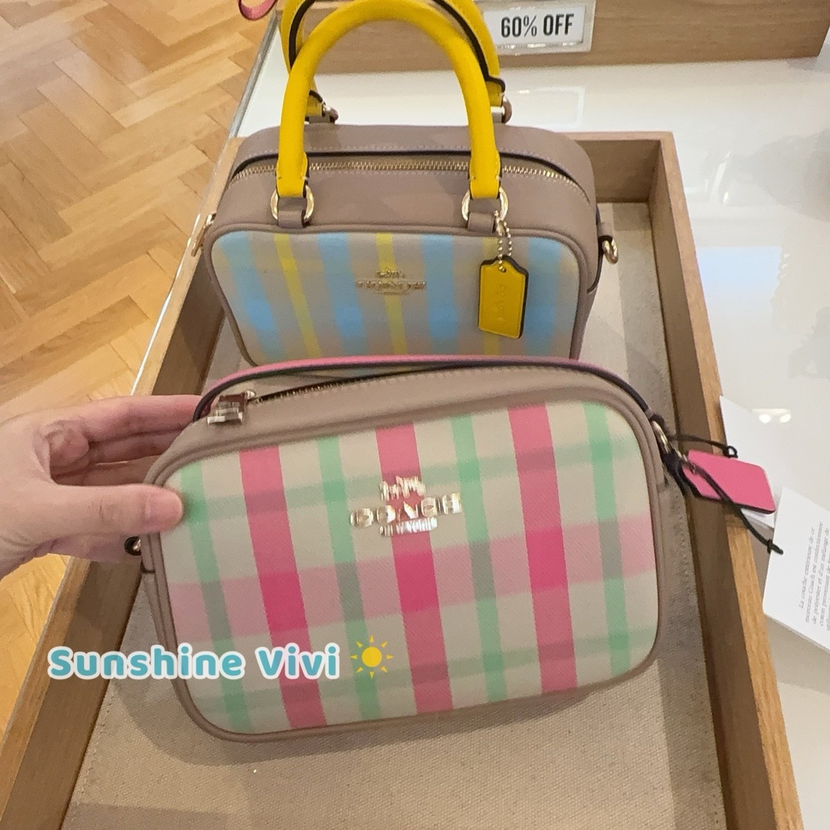 NWT COACH Mini Jamie Camera Bag With Plaid Print CBM37 Gold/Pink