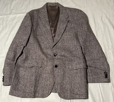 Harris Tweed Mens Grey Herringbone Wool Blazer Sport Coat Tailored in USA 44R
