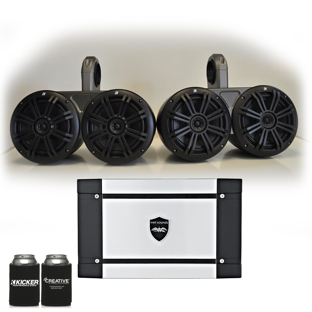 Kicker Marine Dual Wake Towers with 4 Charcoal 6.5 Speakers 