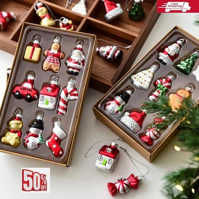 MISETHEATZEL Christmas Tree Ornaments Set 9PCS Hanging Mini Glass Christmas Tree Decorations