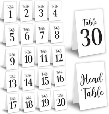 Wedding Reception Table Numbers 1-30 - Double Sided Black Letters on White Paper