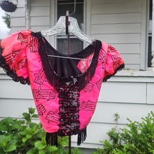 Vintage GUC Dance Costume Sz MED Child Pink and Black Music Note Crop Top