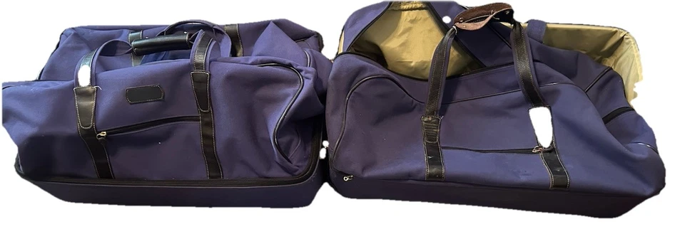 Par de maletas grandes de lona con ruedas T. Anthony de cuero púrpura azul de lona Foto 2 de 4