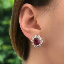 1CT Round Cut Lab Created Pink Ruby Women Halo Earrings 14K White Gold Plated