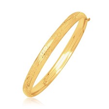 14k Yellow Gold Dome Motif Childrens Bangle with Diamond Cuts 5.50 mm 