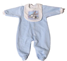 VTG Baby Bugs Bunny Looney Tunes Footed Sleeper Pajama & Bib Bugs Bunny 12-18M