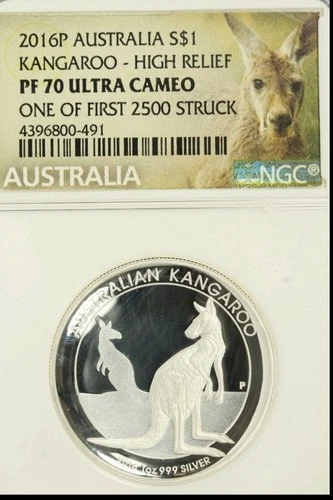 2016-P $1 Australia Silver Kangaroo High Relief : NGC PF70 Ultra Cameo