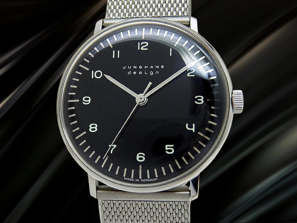 JUNGHANS MAX BILL hand wind Watch Stainless Steel Black Dial Mesh