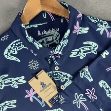Chubbies Polo Shirt Mens Medium Navy Blue Pink Neon Glade Performance Alligator