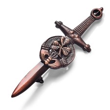 Irish Shamrock Claddagh Celtic Knot Kilt Pin - 4 Inch Bronze