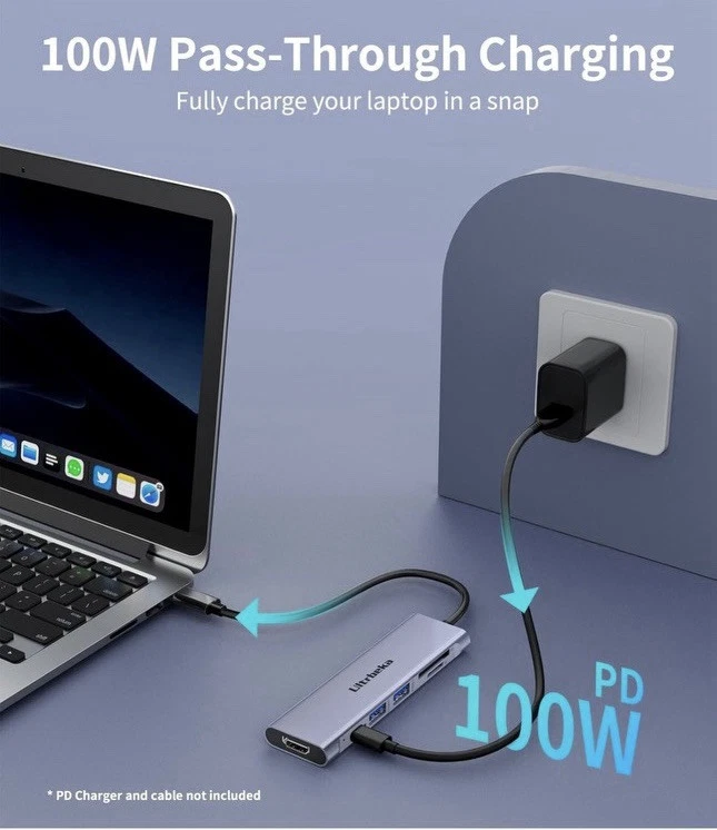 USB C Hub, 7in1 USBC Hub, 4K HDMI Multiport Adapter, TF/SD Card Reader, 2×Powere - Image 3 of 4