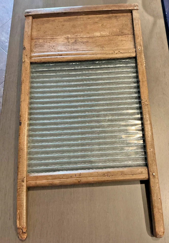 Vintage National Washboard Co. No. 512 tabla de lavar vidrio madera lavandería Foto 3 de 3