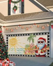 Christmas Garage Door Banner Cover 7 x 8 ft, Merry Summer Christmas Santa Isl...
