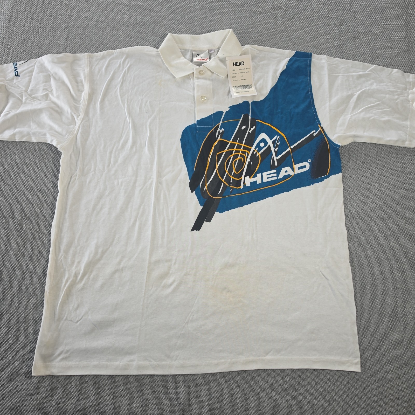 HEAD Radical XXL White Blue Mens Vintage 1995 Polo Shirt Tennis Graphic NWT 2XL 