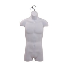 Male Molded White Shapely Torso Form With Hook - Fits Men's Sizes S-L
