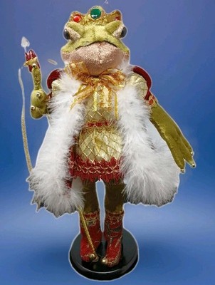  Christmas Frog King  Standing On Pedestal With Sceptre  14'' Tall