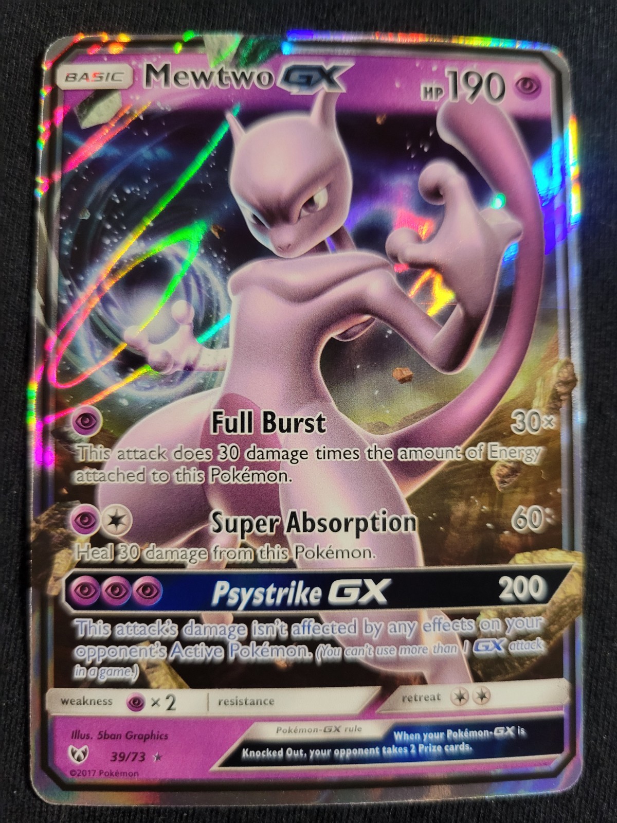 Pokemon 2017 SM-Shining Legends Mewtwo GX Ultra Rare Holo Basic 190 HP 39/73