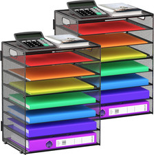 2 Pack 8 Tier Paper Letter Tray Organizer with Handles, Mesh Desk File Holder St