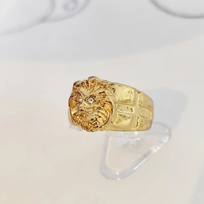 Herren Ring Gold vergoldet 3D Löwenköpf Ring luxuriöser Männerring Zirkonia Auge - Bild 1 von 4