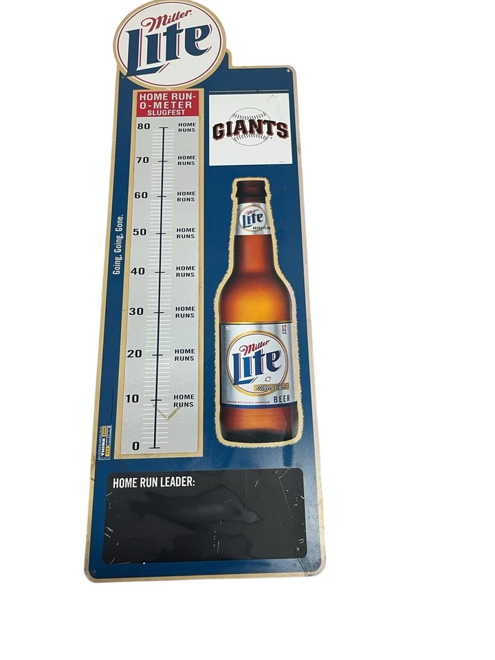 Vtg Large Miller Lite Beer Metal Sign San Francisco Giants Home Run 30"x 9 3/4 - Image 2 of 4