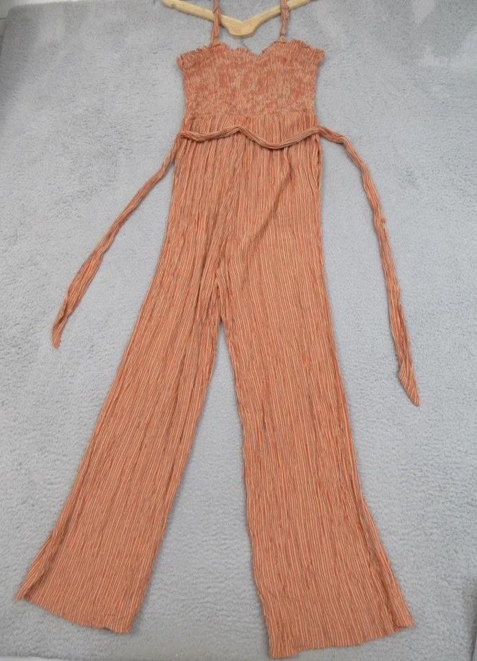 Mono Aeropostale Mujer Mediano Naranja Rayas Calado Pierna Ancha Corbata Cinturón Foto 2 de 4