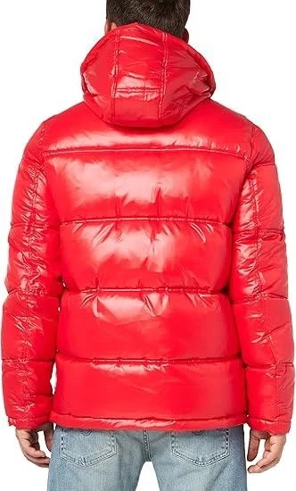 Guess Mens Jacket Coat M Quilted Puffer Insulated Faux Fur Remove Hood $250 Red - Image 4 of 4