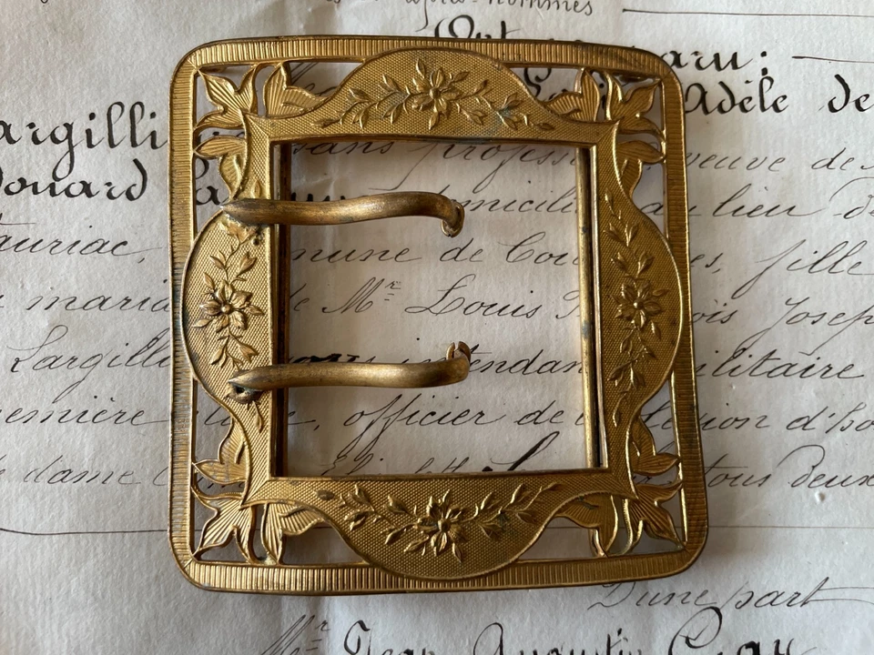 Antigua faja decorativa francesa eduardiana de metal dorado/hebilla de cinturón principios de 1900 Foto 2 de 4