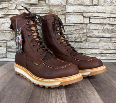MENS PATRON LACE UP WORK BOOT MOC TOE GENUINE LEATHER METAL EYELETS SIZE 12.5