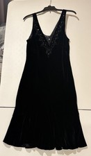 Vintage Jones New York Black Velvet Beaded Dress Flounce Hem 90s Whimsygoth