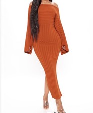 Fashion Nova Women's Heather Sweater Midi Dress Size L - Cognac NWT