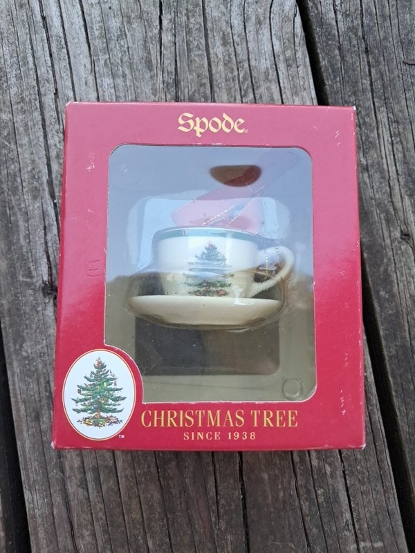 Vintage Spode Christmas Tree Ornament Decor Teapot Porcelain 3.25"x2"x2" J9