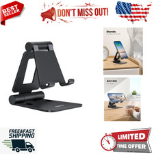 Double Folding Cell Phone Stand, Fully Aluminum Adjustable Foldable Desktop Phon