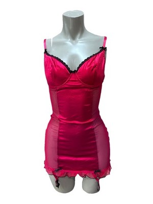 Vintage Fredrick's of Hollywood  Garter Slip. Red Satin & Sheer. Large.
