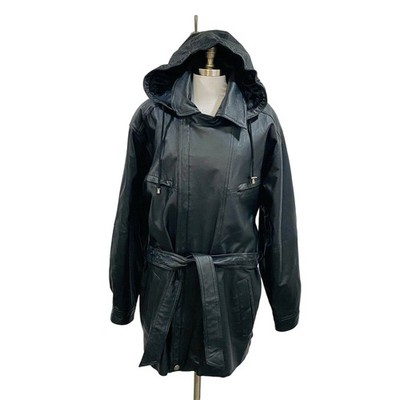 Wilson Leather Experts Coat Women's Large Black Belted Matrix Streetwear