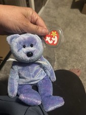 Ty Beanie Babies Retired Original Purple Bear Plush with Tag Display Case