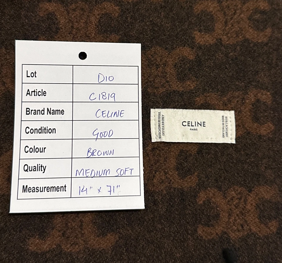 Pre-owned Genuine Celine 100% Cashmere Scarf Brown - Image 3 of 4