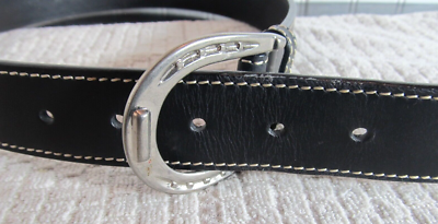 Women Black Leather Belt Fina Firenze Italy Horseshoe Silver  display picture 2