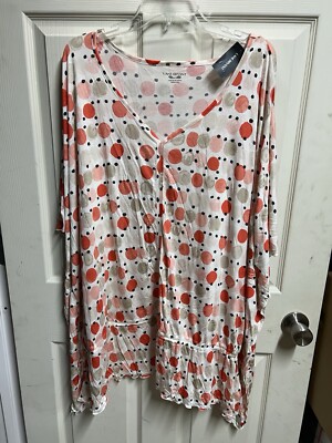 Lane Bryant Size 26/28 peach/tan/black dots women s shirt / 100% micro modal
