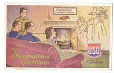 WWII Salvation Army USO Miitary THANKSGIVING GREETINGS ca1943 Pilgrim Ghosts!