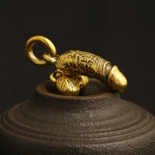 Chinese Vintage Exquisite Pure Copper Penis Personality Pendant Keychain