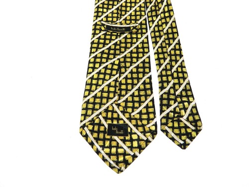 Men's ITALO FERRETTI Silk NECKTIE Tie GOLD BLACK STRIPES MADE IN ITALY - Picture 2 of 3