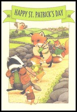 Greeting Card - Badger Bird Fox Mouse Rabbit Squirrel - St. Patrick's Day - 0013